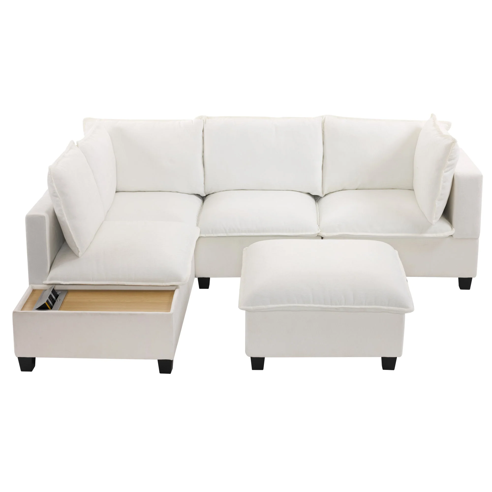 Walker Edison | Cloud Modular U-shaped Sectional Sofa with Ottoman and Coffee Table