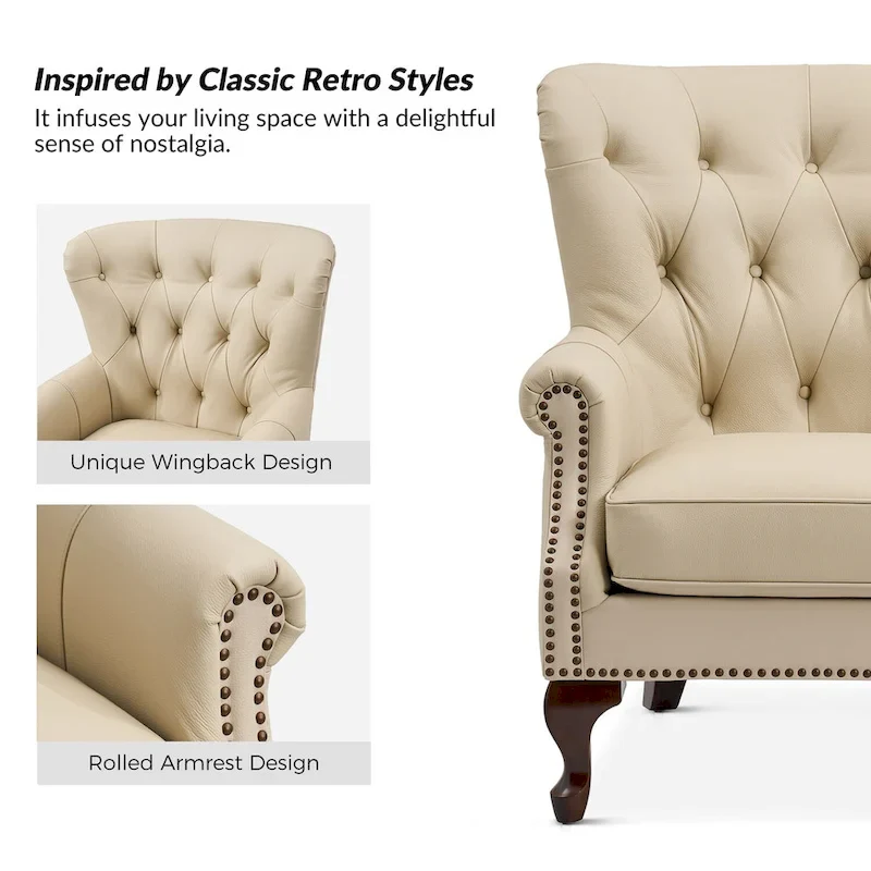 Gerhard Genuine Leather Armchair with Nailhead Trims and Removable Cushion Set of 2 by HULALA HOME