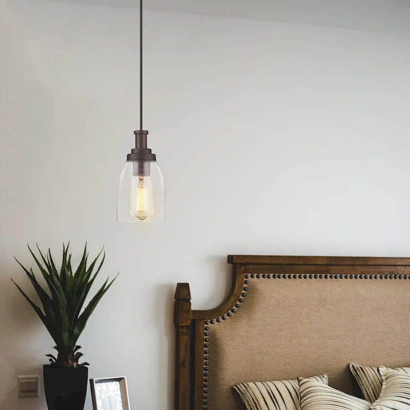 Pendant Light, Modern Hanging Pendant Lighting with Clear Glass Shade, Oil Rubbed Bronze Finish