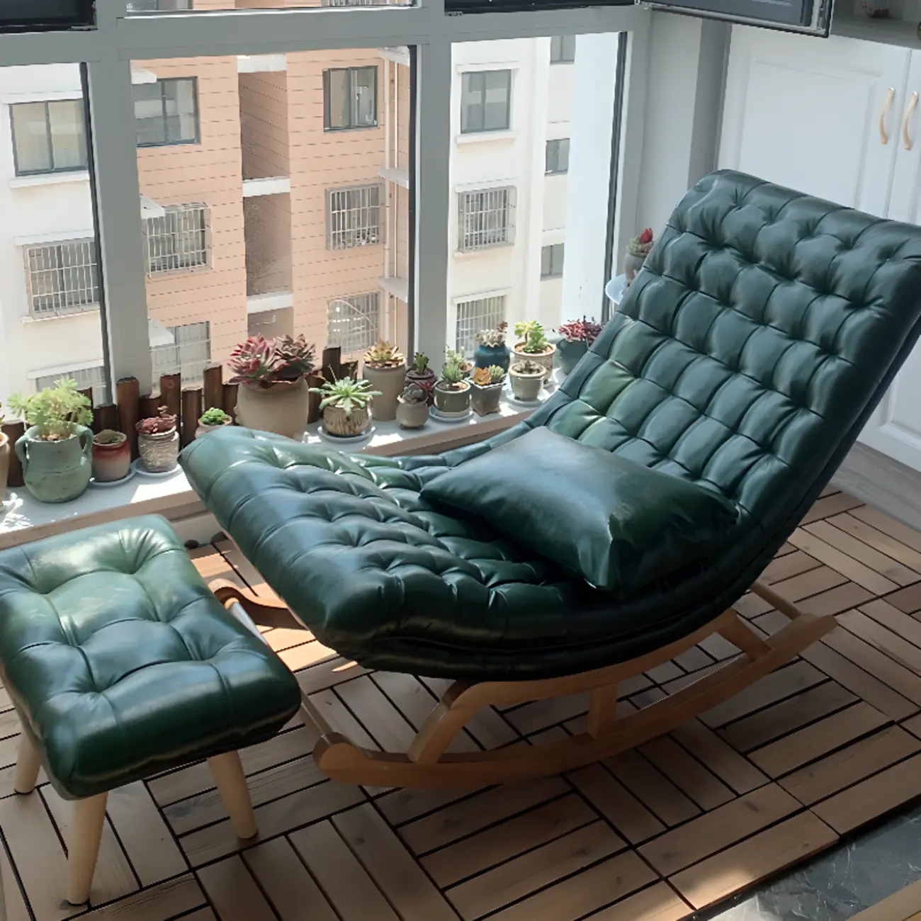 Modern Upholstered Ergonomic Rocking Chair with Ottoman