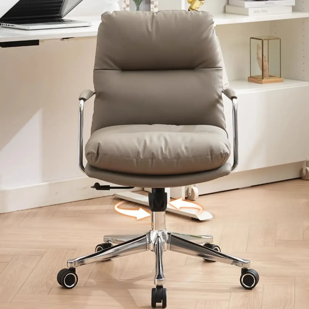 Modern Leather Mid-Back Ergonomic Swivel Office Chair