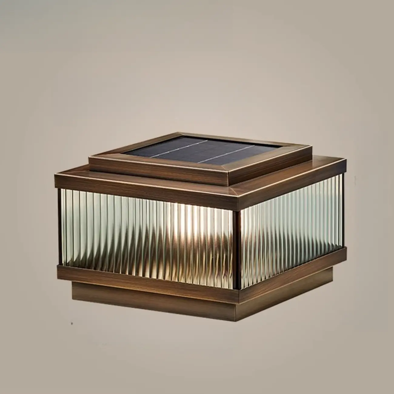 Modern Bronze Box Striped Solar Outdoor Post Lights