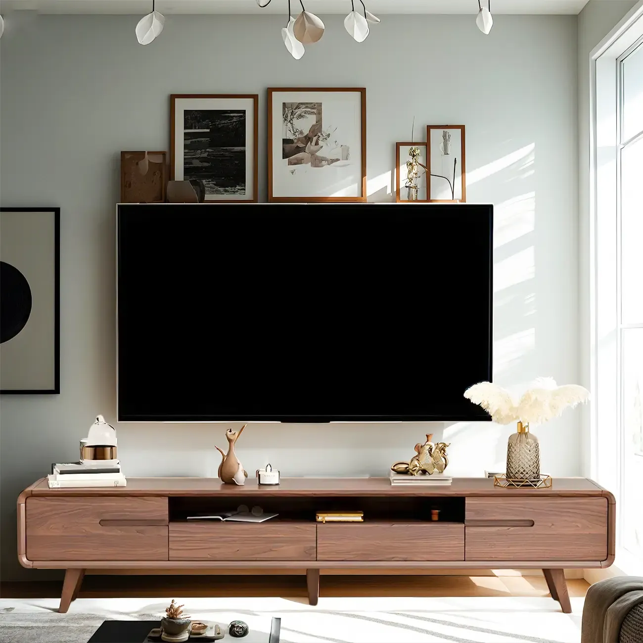 55 Brown Wood Adjustable Shelf TV Stand with Open Storage