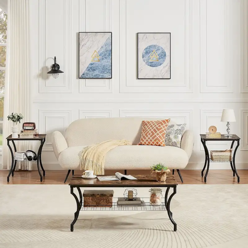 3-Piece Occasional Coffee Table Set, Vintage Living Room Set with 2 End Table