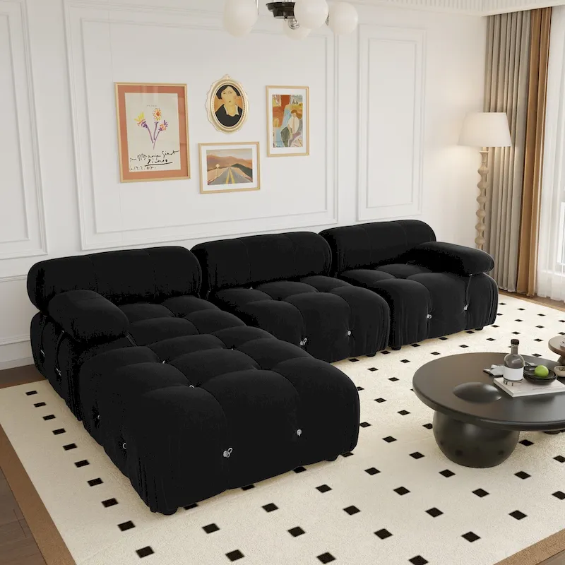104 Wide Velvet Reversible Modular Sofa & Chaise with Ottoman