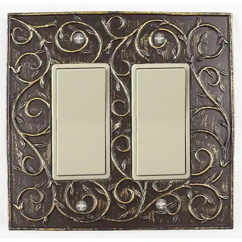 Meriville French Scroll 2 Rocker Wallplate, Double Switch Electrical Cover Plate