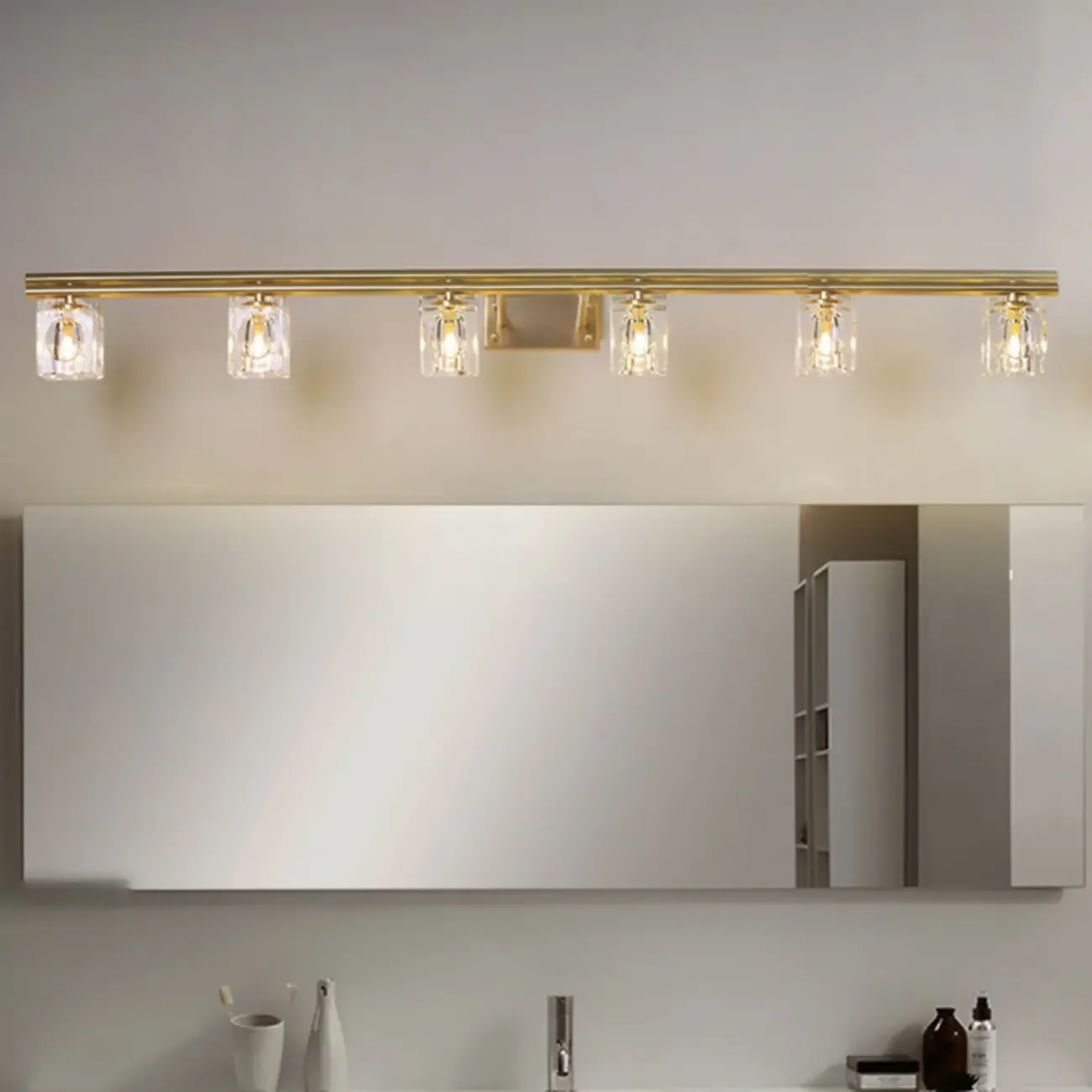 Modern Gold Bathroom Vanity Lights with Clear Crystal Shade
