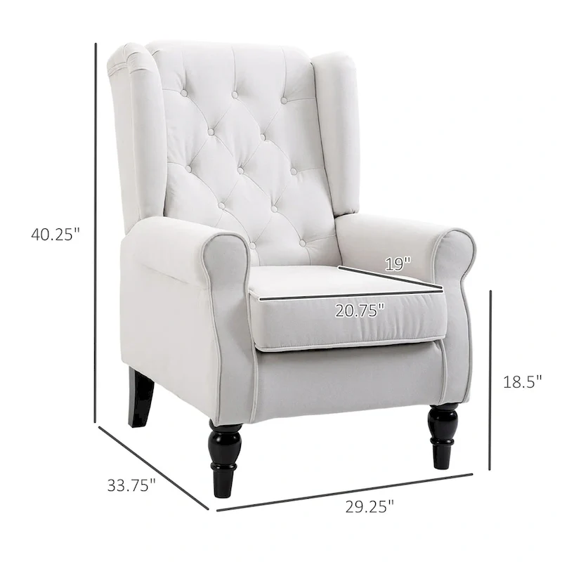 Cream White Modern 29.3 High Back Tufted Accent Chair with Wingback Design