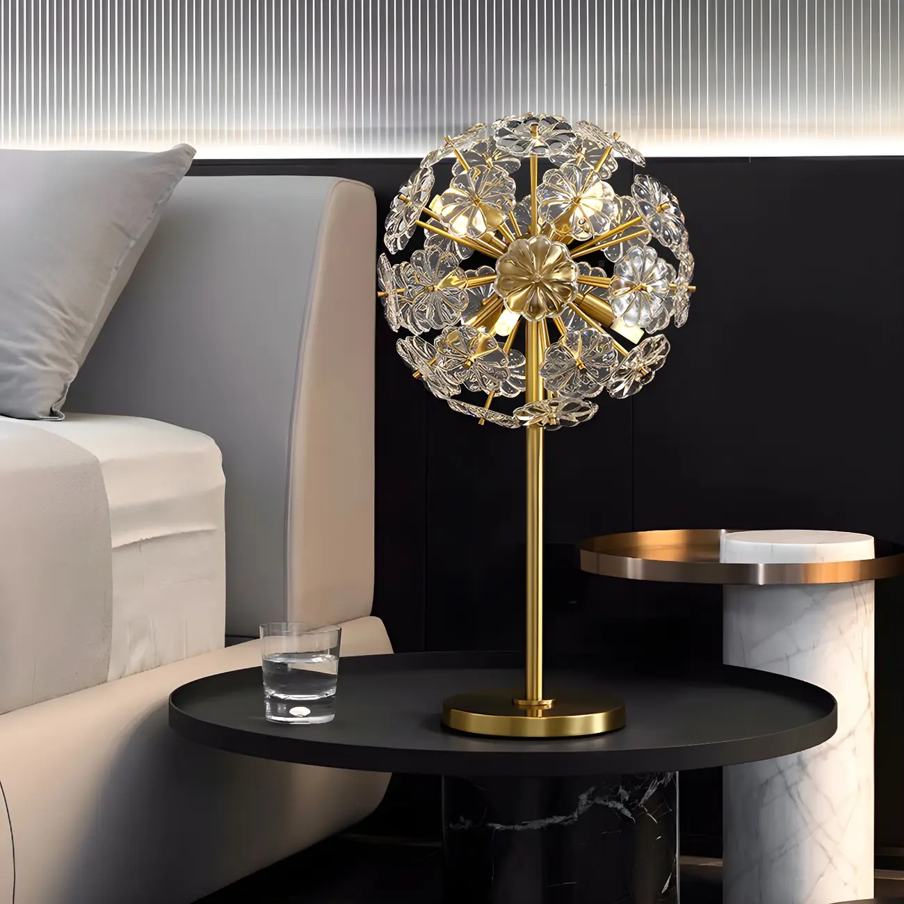 Modern Luxury Gold Flower Shape Crystal Table Lamp