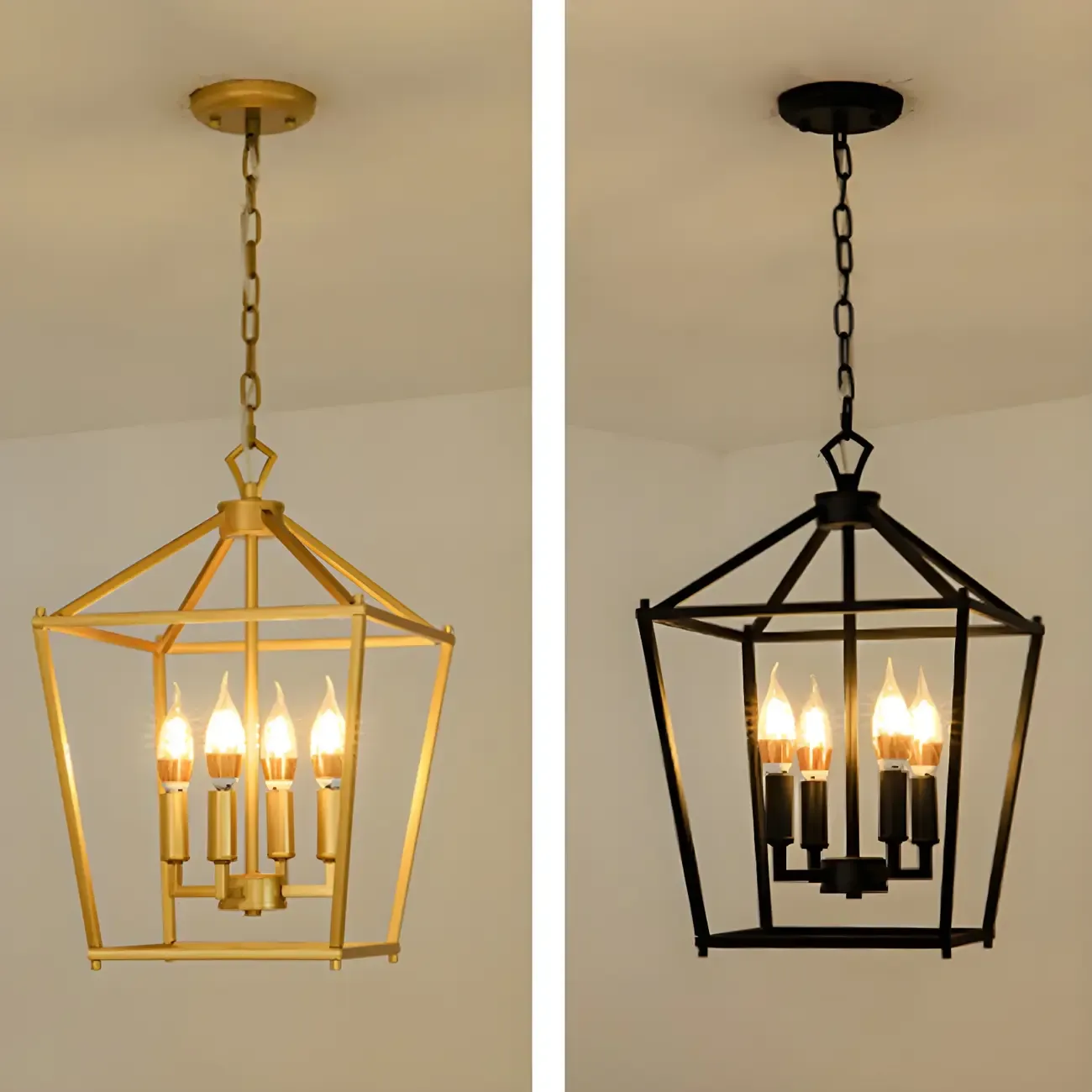 Adjustable Industrial Metal Lantern Caged Candle Chandelier