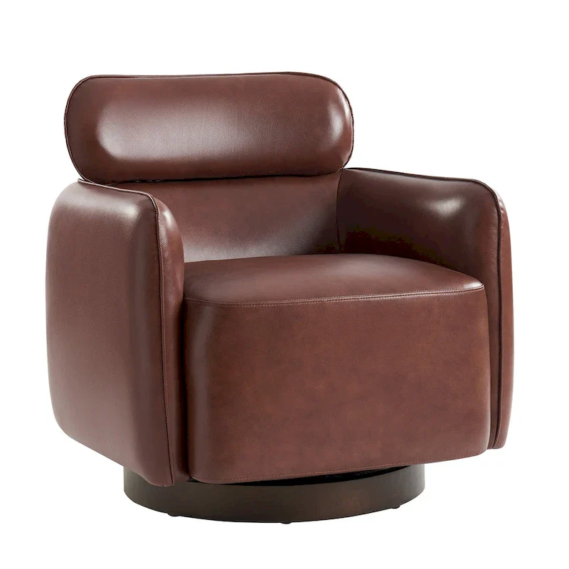 Raphael Modern Swivel Genuine Leather Barrel Chair