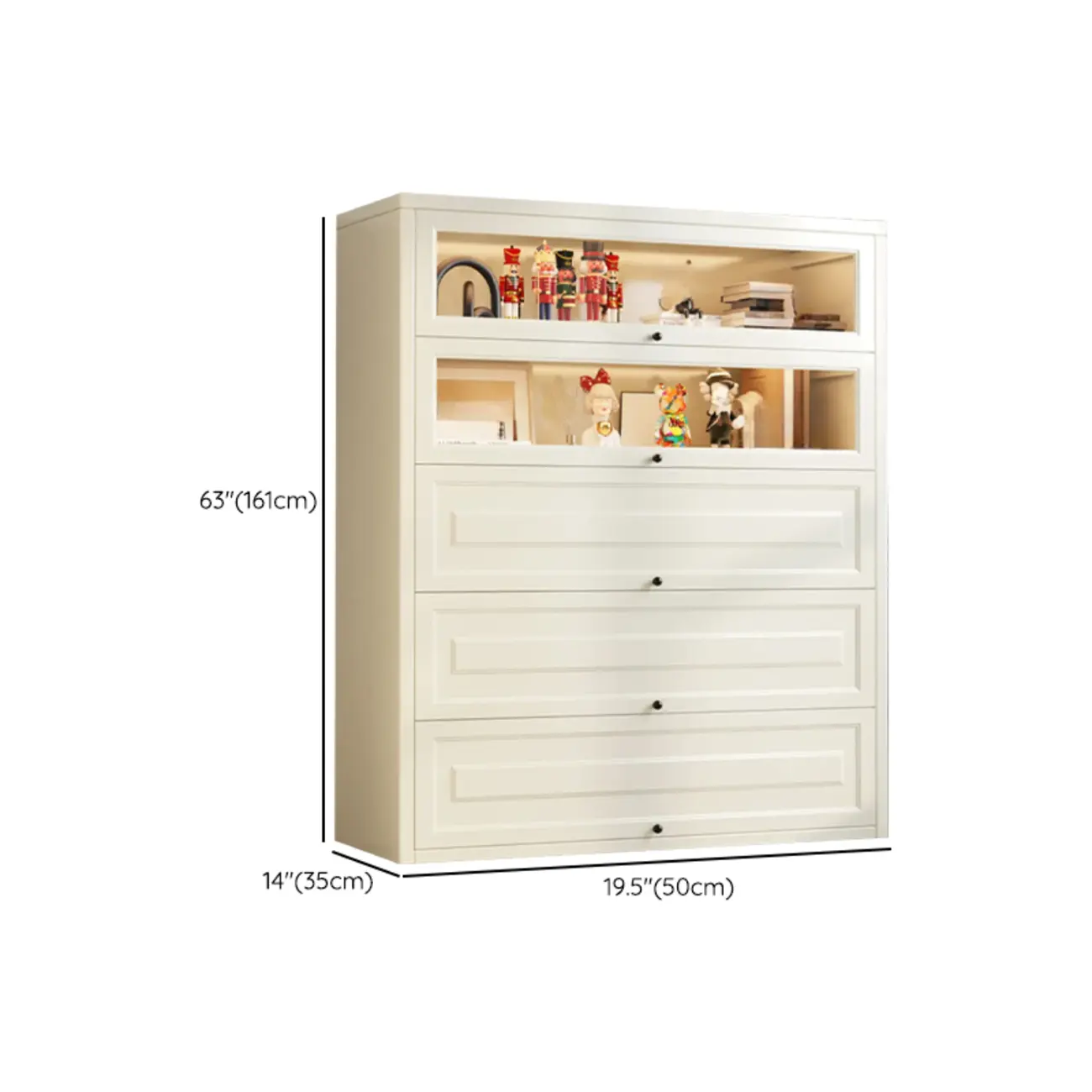 Chalk Vertical Bookshelves with 3 Cabinets, 3-Shelf Alloy Frame and Closed Back