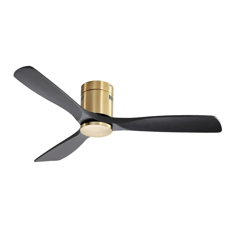 Indoor 52 Inch Ceiling Fan Natural 3 Solid Wood Fan Blade Noiseless Reversible Dc Motor Remote Control For Living Room