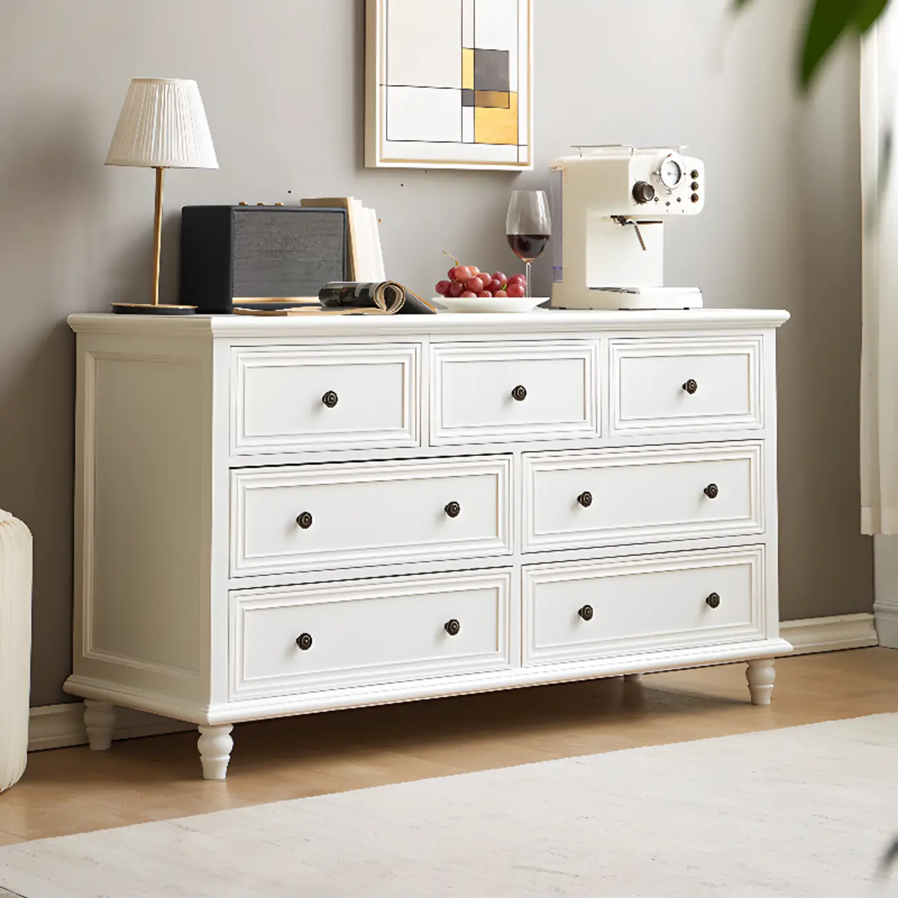 Traditional  6-Drawer White Wood Dresser