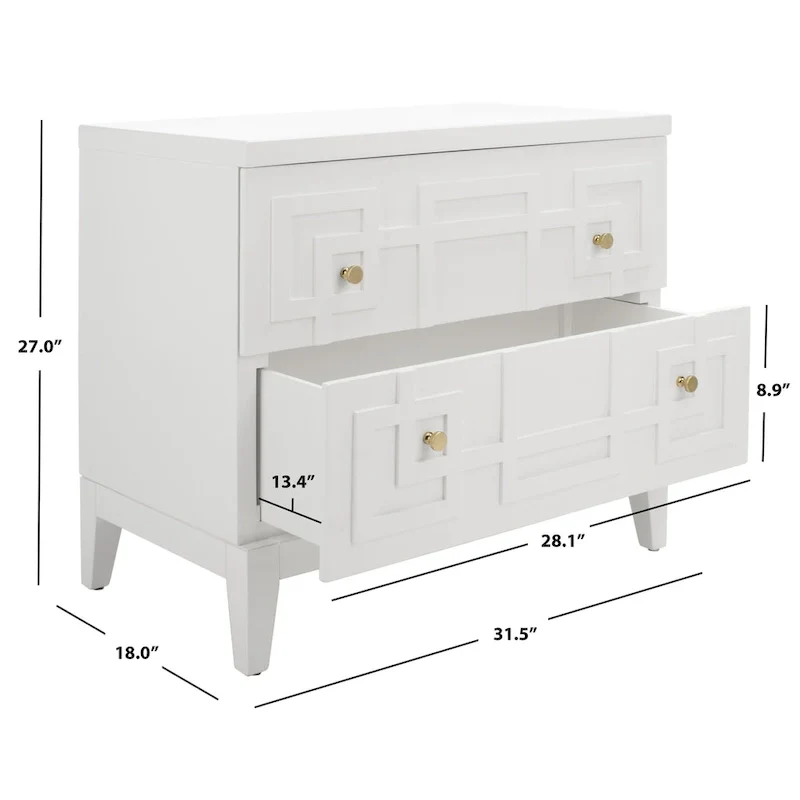 SAFAVIEH Zoey White/Gold 2-Drawer Nightstand