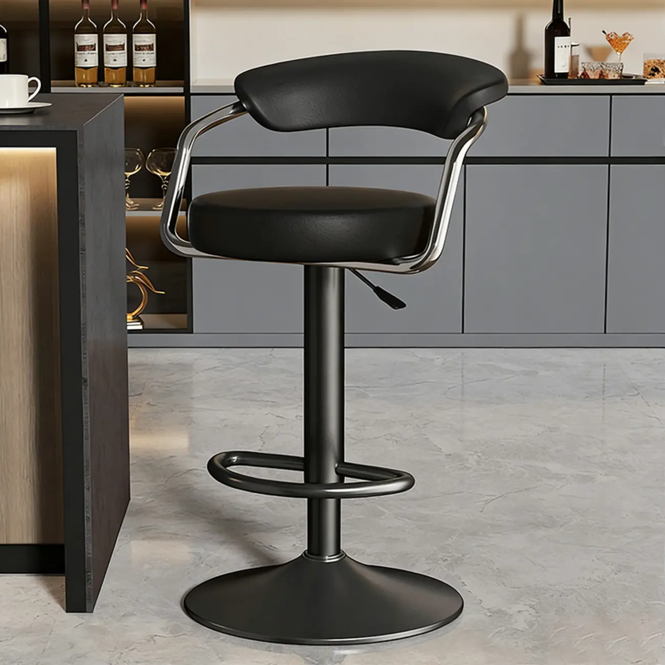 Adjustable Swivel Leather Modern Bar Stools Open Back