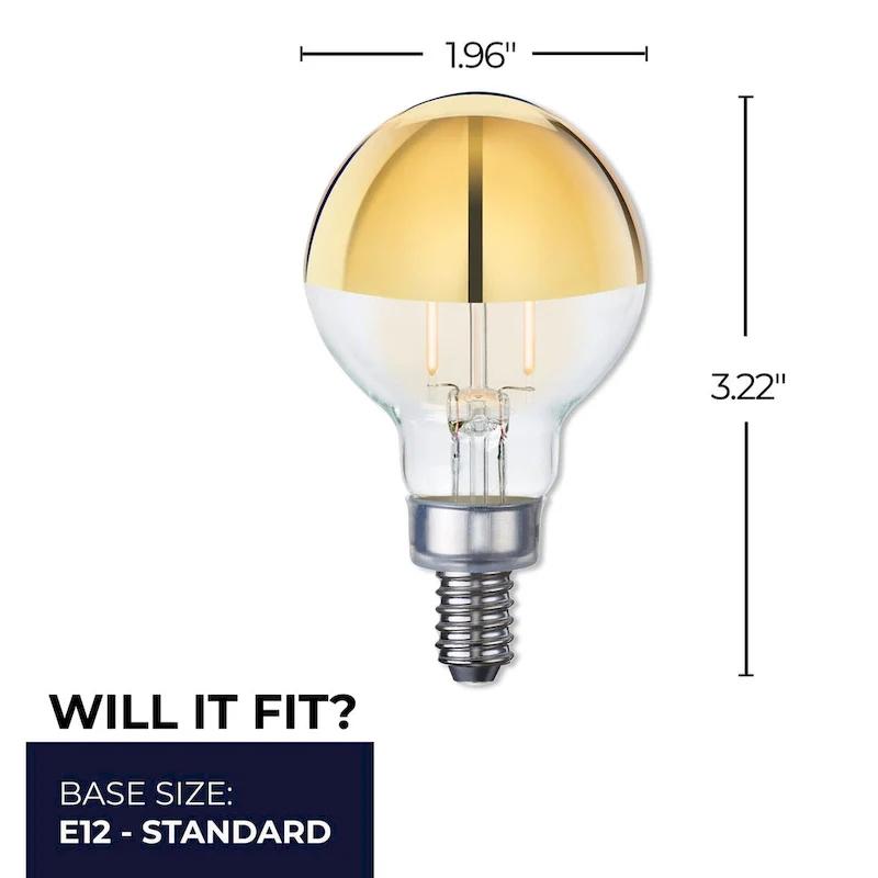 Bulbrite LED Filament Pack of (4) 2.5 Watt Dimmable G16 Light Bulb with Half Gold Glass Finish and Candelabra (E12) Base