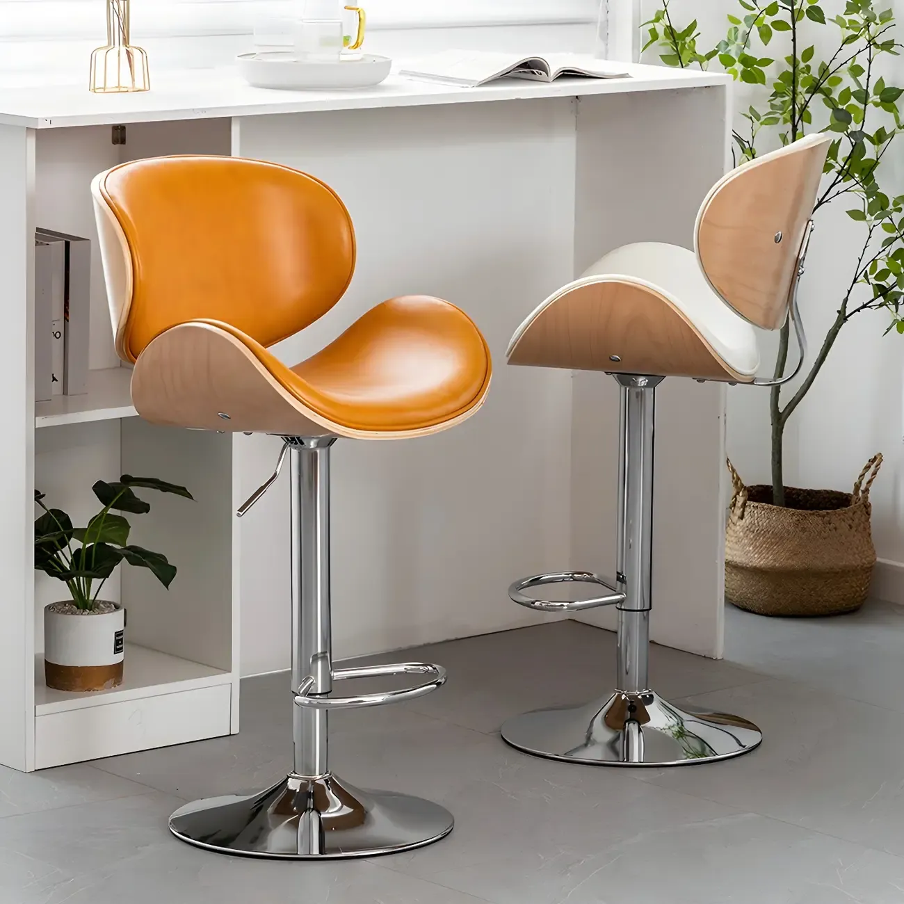 Arched Blackish Green Leather Swivel Adjustable Bar Stool