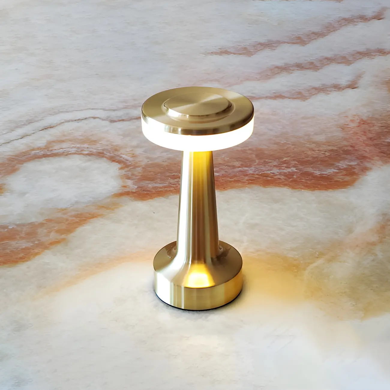 Modern Simple Touching Gold Metal LED Drum Shade Table Lamp