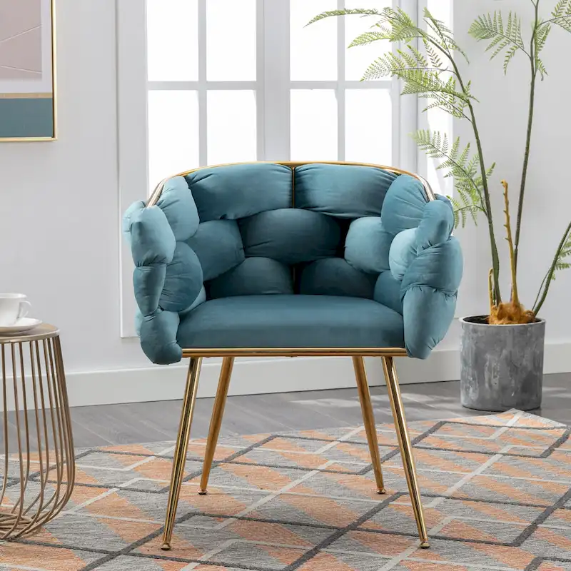 Blue Modern 28.7 Velvet Upholstered Accent Chair with Gold - Plated Metal Legs