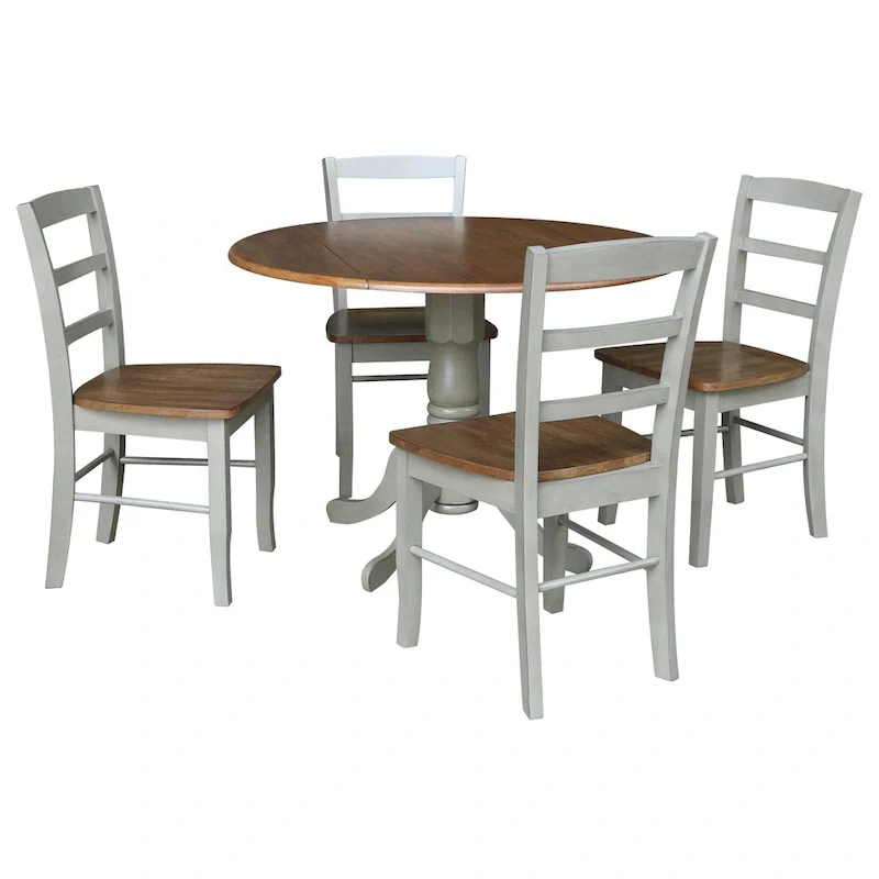 42 Drop Leaf Dining Table with 4 Ladderback Chairs - 5 Piece Set