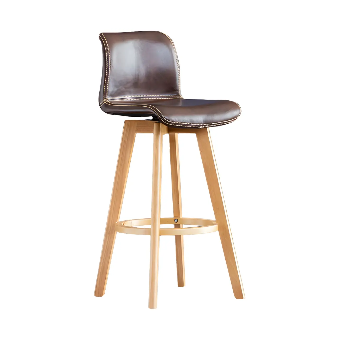 Mid-Century Distressed Leather Swivel Bar Stool with Back