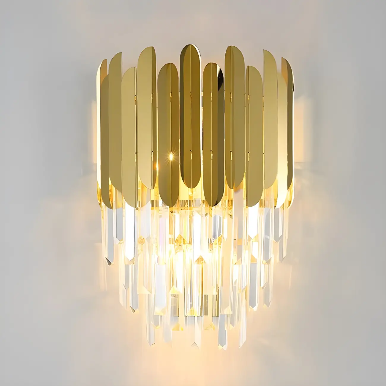 Modern Crystal Gold Metal Tassel Tiered Shining Wall Sconce