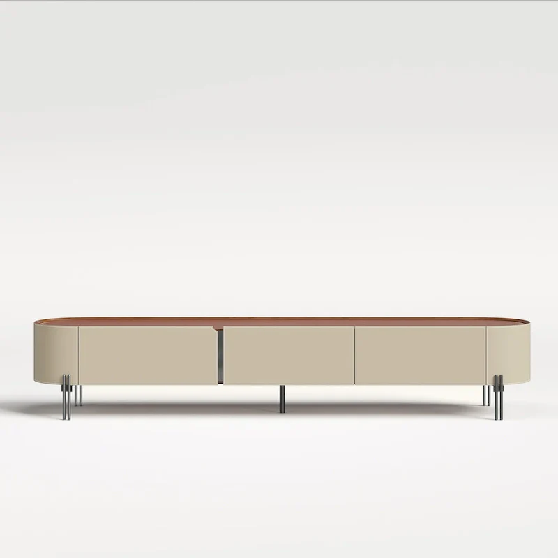 86.6   Leather TV Stand, Modern Entertainment Center with 3 Drawers