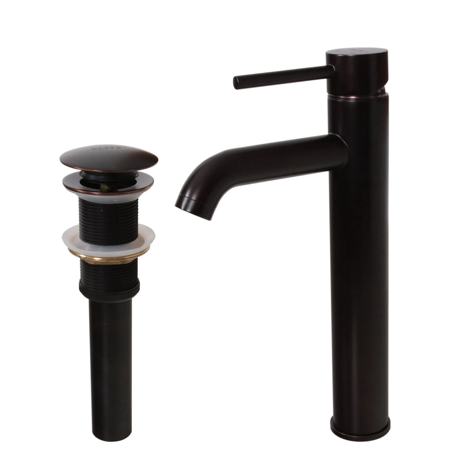 Elite Oil-rubbed Bronze Tall Single-handle Bathroom Vessel Faucet and Pop-up Drain