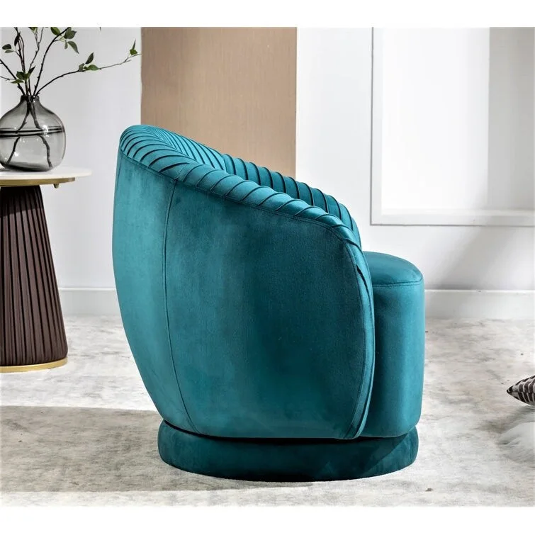 Modern Barrel Swivel Chair with Plush Velvet Upholstery and Smooth 360 Rotation Round Accent One-Seater Sofa