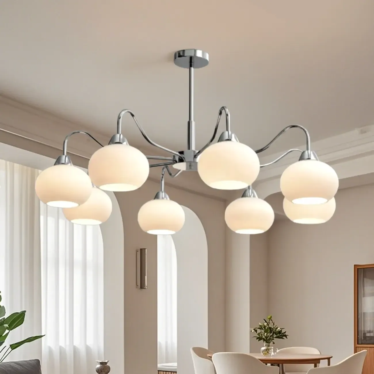 Modern Glass Chandelier with Globe Shade for Living Room