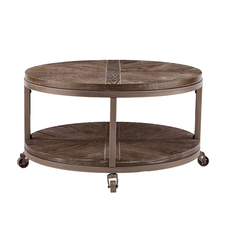 SEI Furniture Kenya Industrial Rustic Round Wood Coffee Table with Shelf