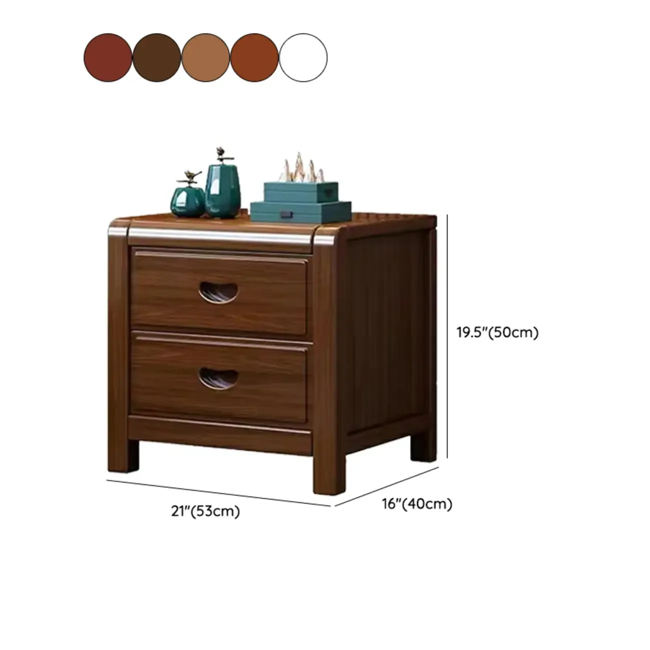 Traditional Nut-Brown 2-Drawer Wood Small Nightstand