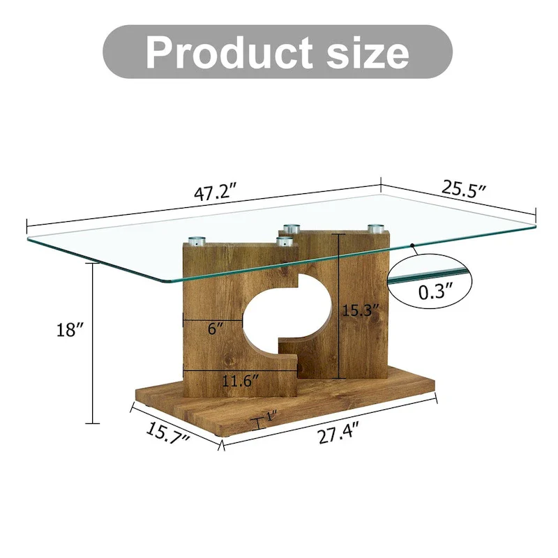 A rectangular modern and fashionable coffee table with tempered glass tabletop and white MDF legs