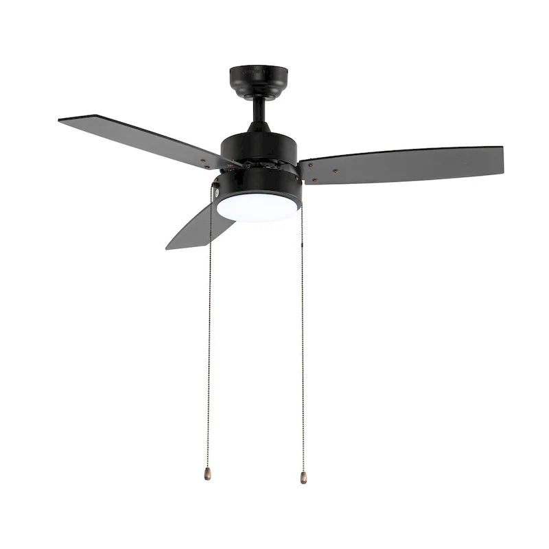 Chloe 42  1-Light Modern 3-Speed Iron Height Adjustable Integrated LED Ceiling Fan with Pull Chains, Black, by JONATHAN Y