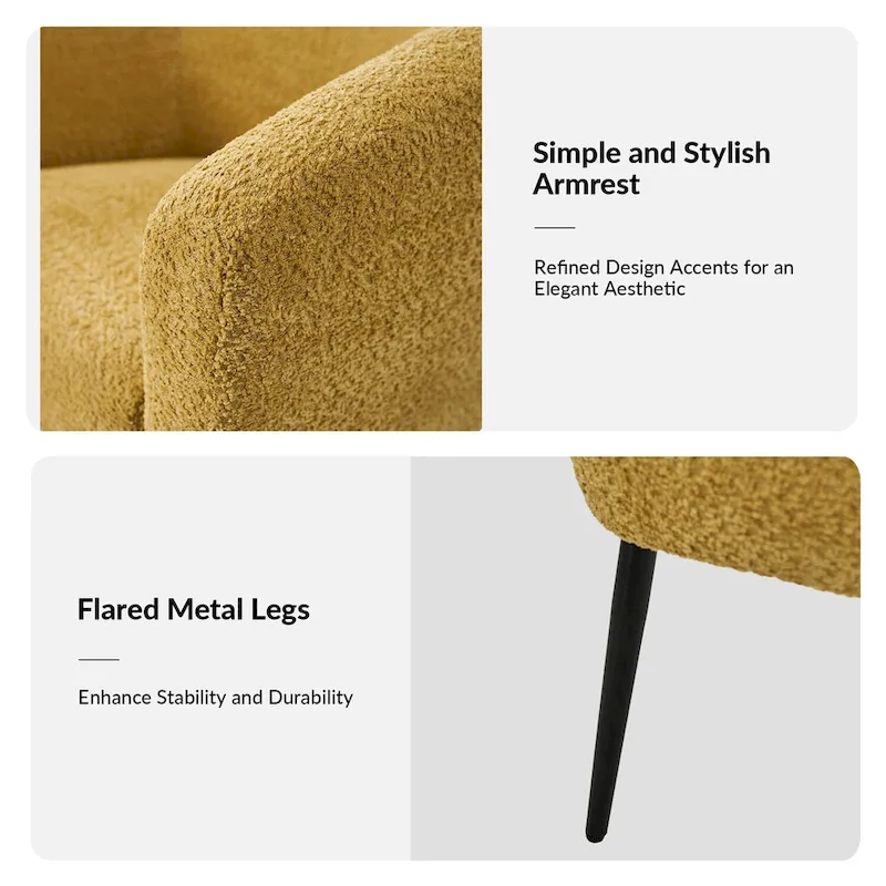 Hal Modern Boucle Armchair with Metal Legs Set of 2 by HULALA HOME