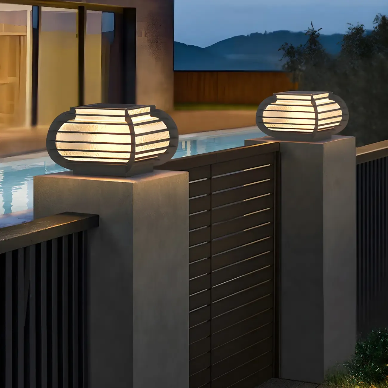 Drum Shape Metal Outdoor Grid Post Cap Light