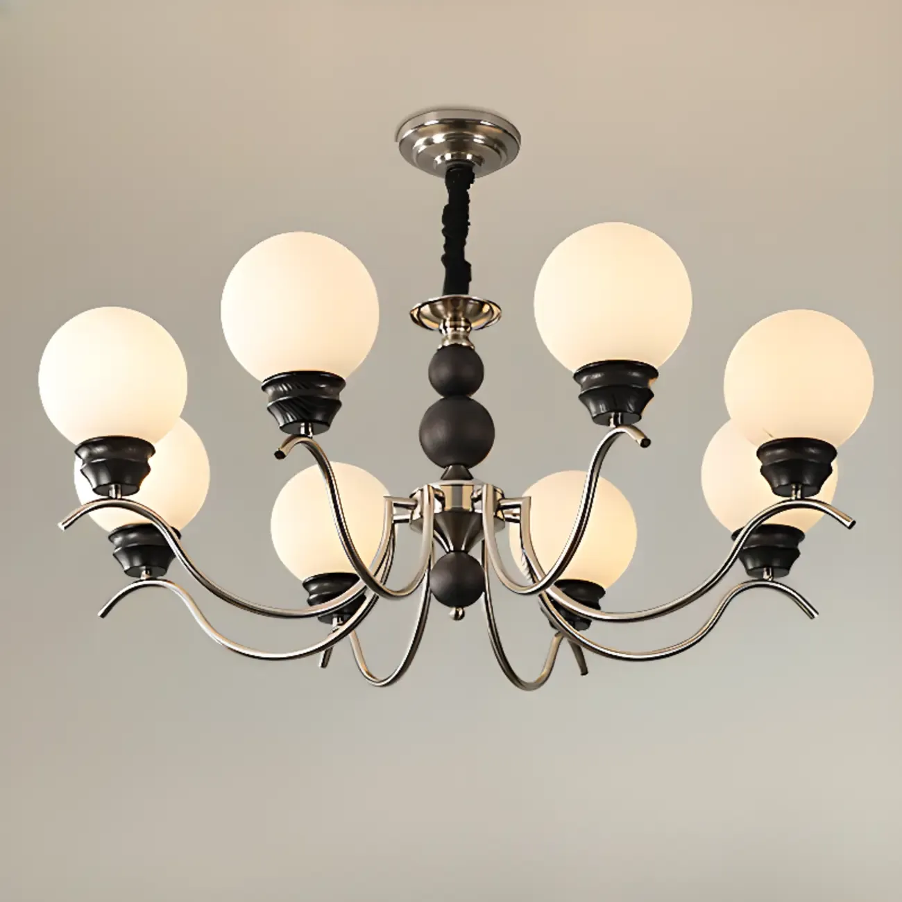 Classic Black Metal Modern Globe Glass Chandelier
