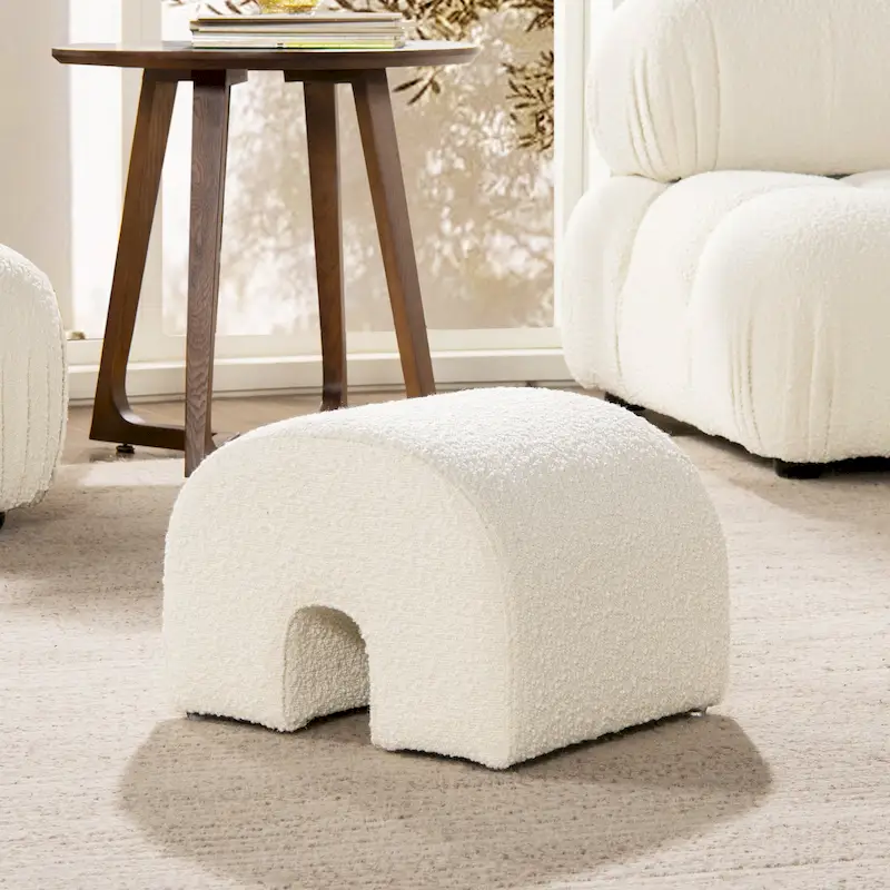 Bridge 16 Boucle Faux Sherpa Upholstered Arched Footstool Ottoman
