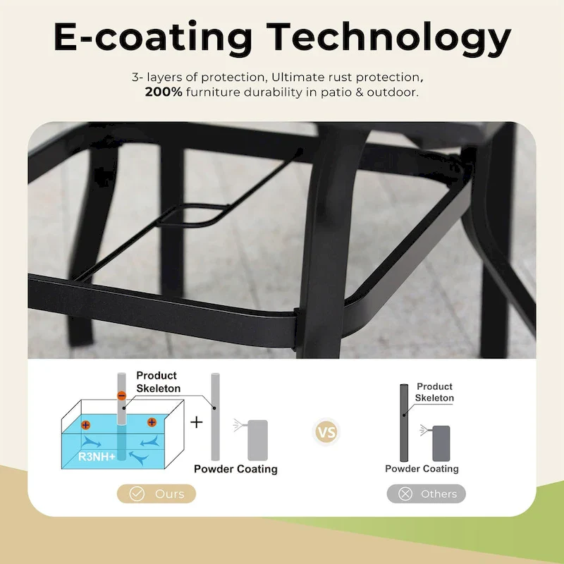 5-Pieces Patio Dining Set, Including 1 Steel Frame Table with Umbrella Hole and 4 C spring Patio Chair