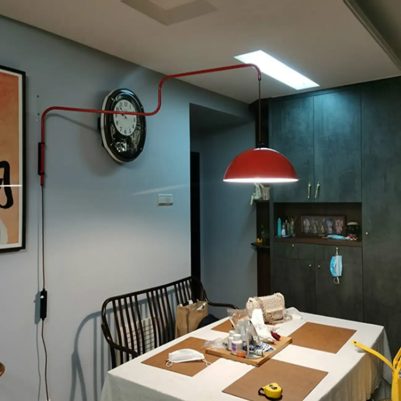 Red and White Plug-In Dome Swing Arm Wall Light