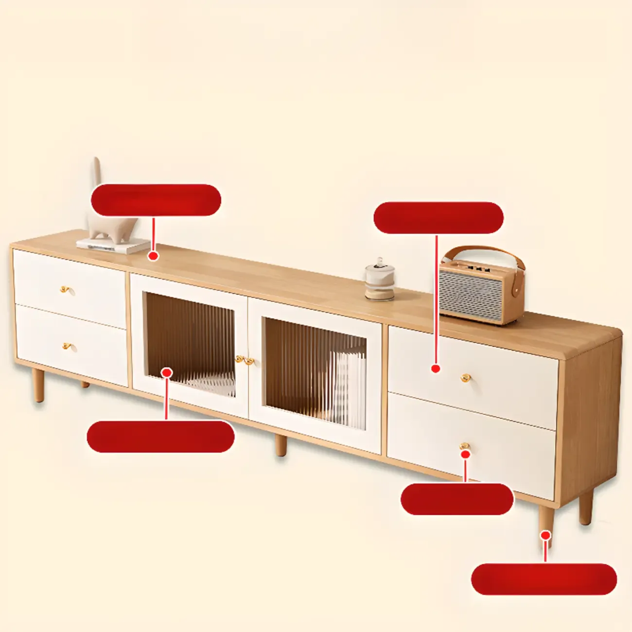 55 Natural Wood Cable Management TV Stand with Drawers