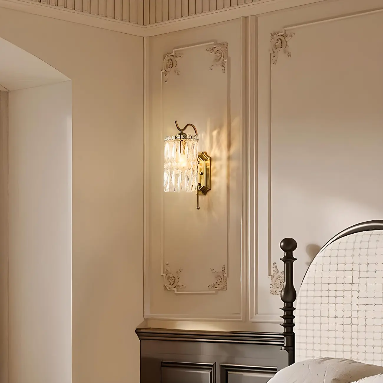 Luxury Golden Gooseneck Cylinder Crystal Wall Sconce