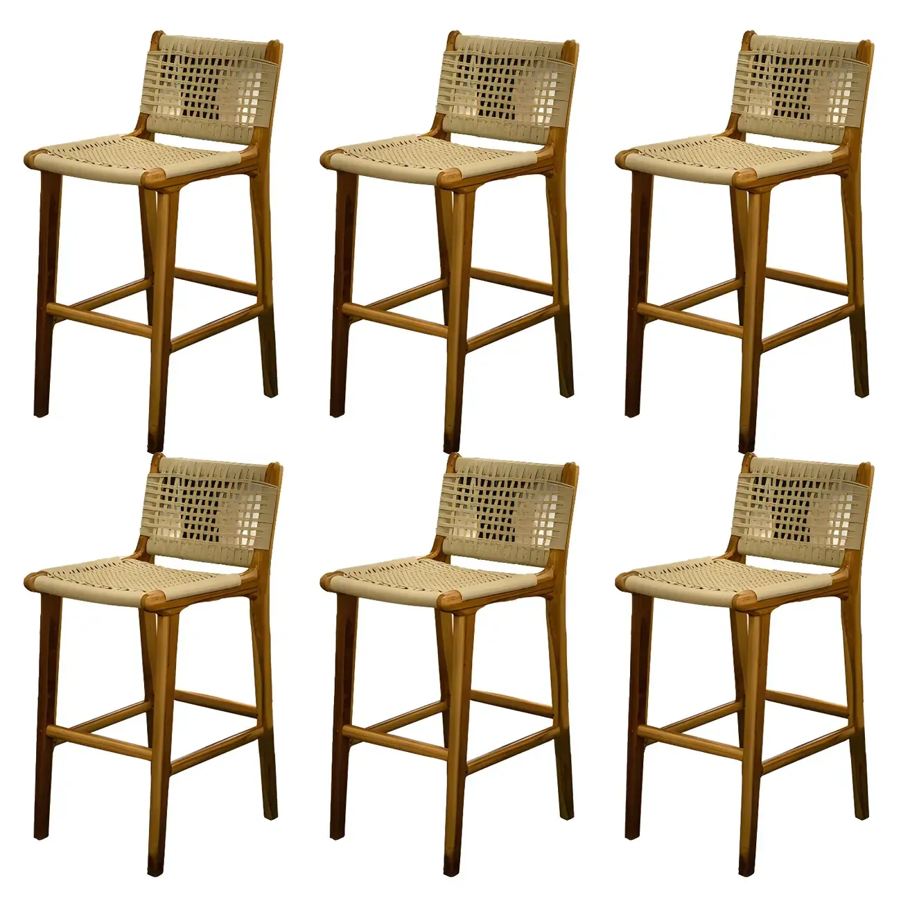 Rustic Reddish Brown Wooden Woven Bar Stool