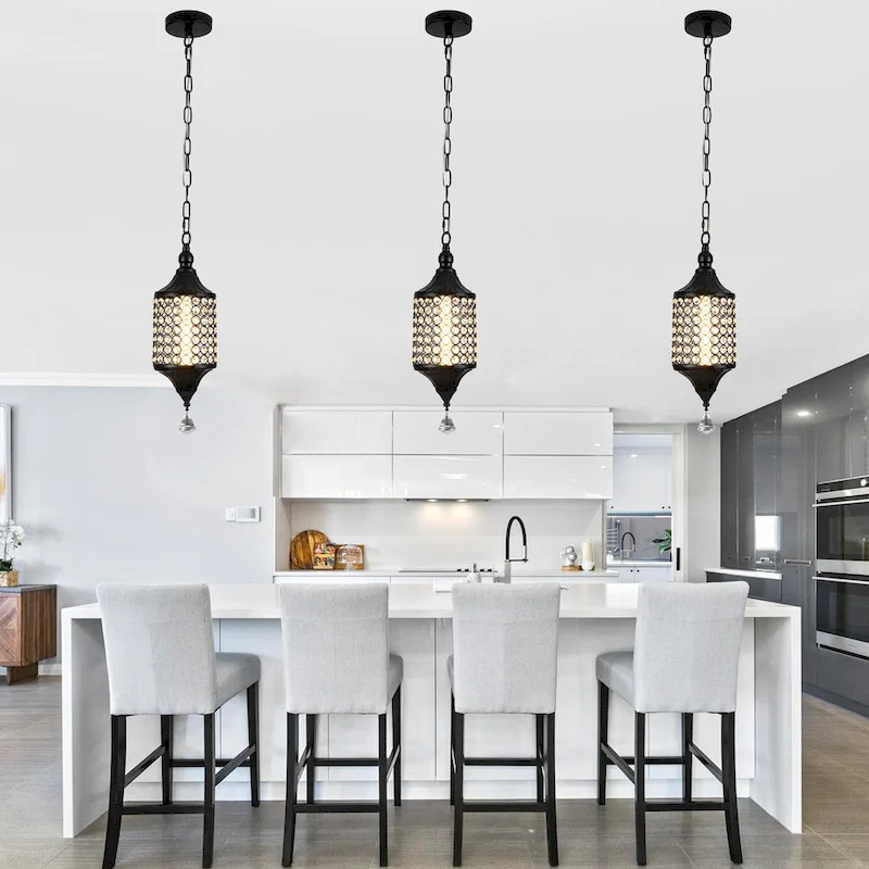 CurveCurio 7  Classic Crystal Pendant w Dimmable LED Light, Adjustable Hanging Chain up to 70 inches