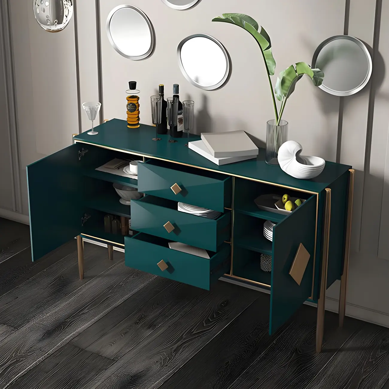 Luxury Wooden Sideboard with 3 Drawers & 2 Cabinets