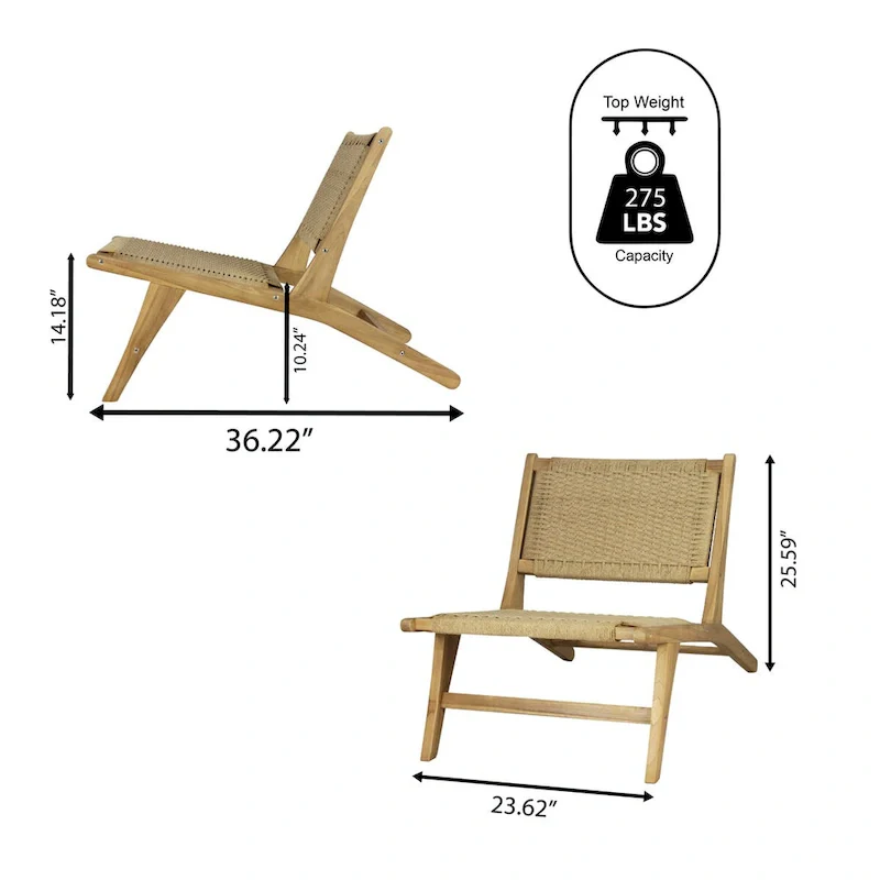 Hartley Mid-Century Modern Woven Seagrass Wood Armless Lounge Chair, Natural by JONATHAN Y