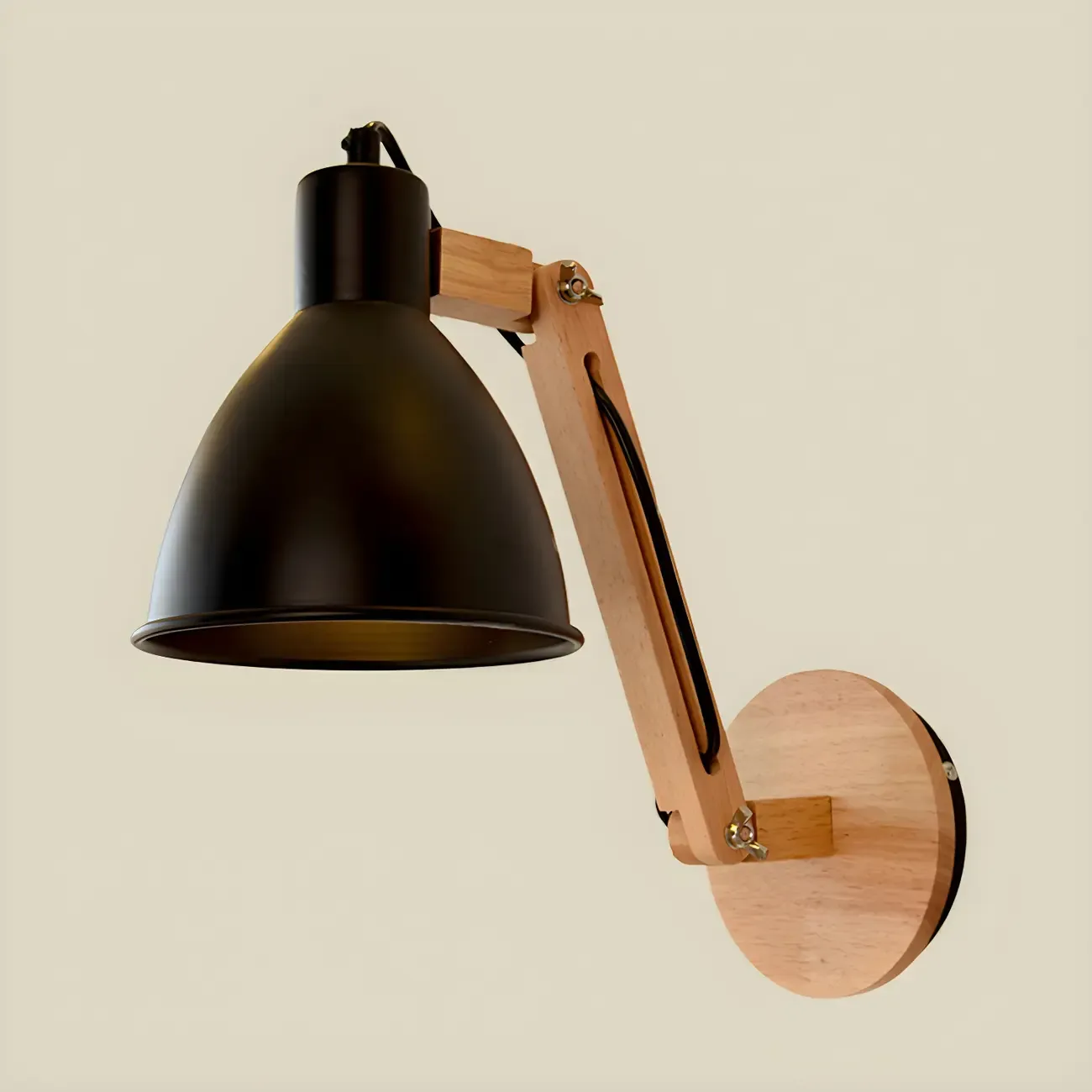 Domed Metal Shade Wood Swing Arm Wall Light