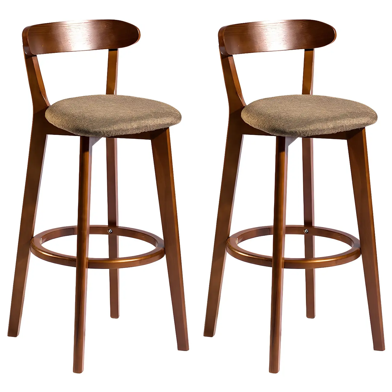 Wooden Upholstered Low Back Bar Height Stools Set of 2