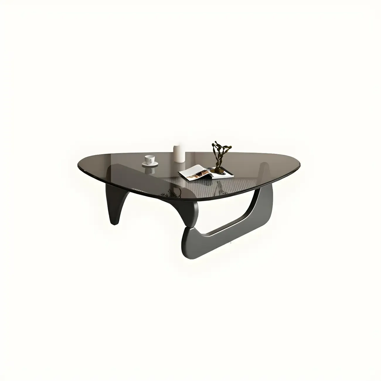 Modern Triangle Glass Coffee Table Wooden Base